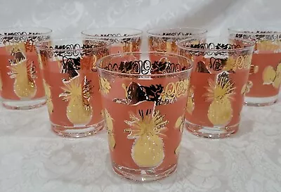 (7) Mid Century Modern Helen Luger Gold Pineapple Old Fashioned Glasses 45   • $89.99