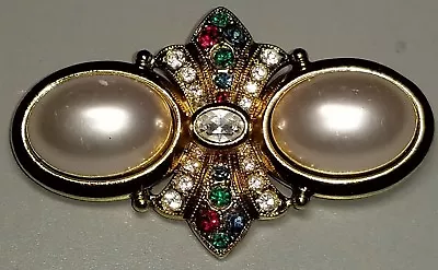 Vintage Art Deco Style Rhinestone/Crystal Faux Pearl Bar Brooch Pin • $12