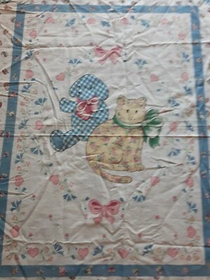 $11.44 • Buy Rare Vintage Fabric Cheater Quilt Panel Baby Gingham Bunny & Floral Cat, Hearts