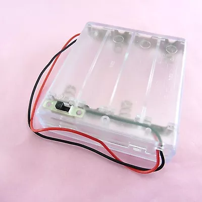 4x AA Battery Holder Case Slot Switch Wire Cables Closed Cover 6V Transparent • £3.84