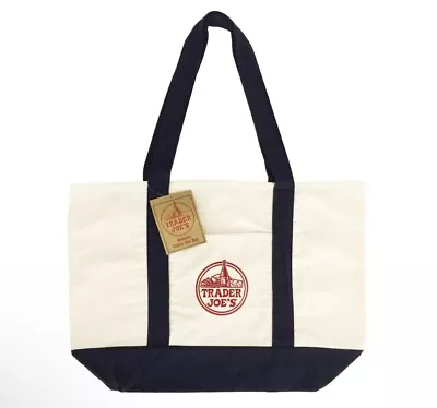 Trader Joe's Reusable Canvas Eco Tote Bag Heavy Duty Bag Blue White Brand NEW‼️ • $12.49