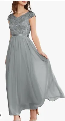 Ladies Evening Dress Size 12/14 Silver Grey Medium Ball Gown Wedding • £35