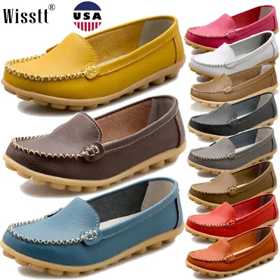 Womens Driving Loafers Shoes Leather Walking Flats Slip On Casual Moccasins Size • $17.97