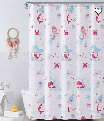 Kids Mermaid 17 Pc Bathroom Shower Curtain Set Mat Bath Hooks Decor Beach Ocean • $17.90