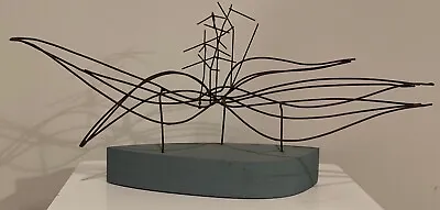 Vintage Abstract Wire Wood Sculpture Mid Century Modern MCM Metal Art 60s 70s • $450