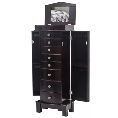 Jewelry Armoire Cabinet With 8 Drawers & 2 Doors 16 Hooks Top Mirror Boxes Stand • $150.89