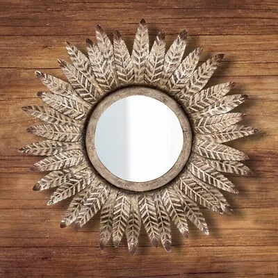Bronze Hanging Mirror Home Decor Round Feathered Wall Mount 40cm Ornate Art • £17.99