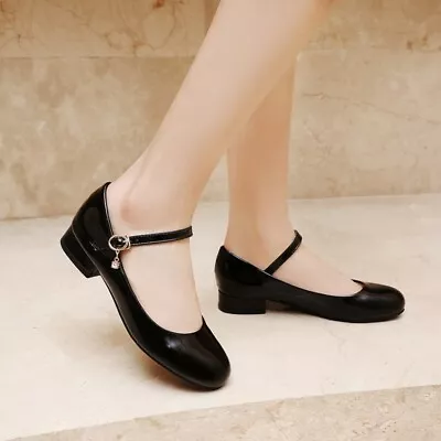 Womens Mary Janes Shoes Patent Leather Sweet Ankle Buckle Round Toe Casual Pumps • $37.99