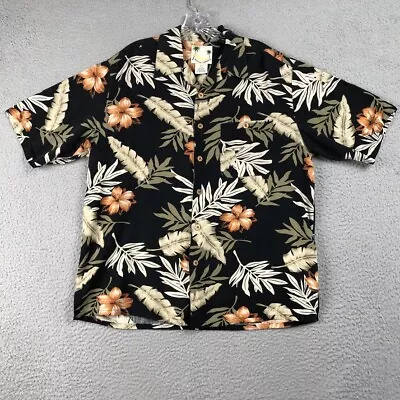 Banana Cabana 100% Silk Men's Sz Large Hawaiian Floral Camp Cuban Shirt Palms L • $17.63