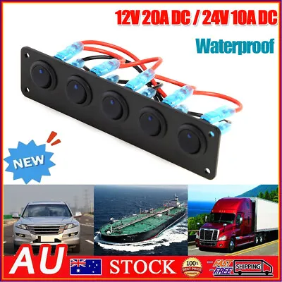$14.19 • Buy Waterproof 5 Gang Blue LED Rocker Switch Panel 12V 20A 24V 10A For Car Boat AU
