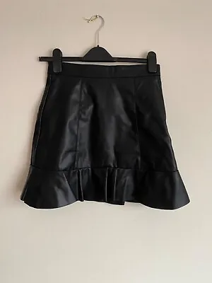 Ladies H&M Faux Leather Skirt Black With Frill Hem. Size 8. Brand New With Tags • £13.99