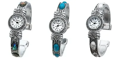 Blekon Collections Womens 22mm Case Graved Stones Large Cuff Bangle Watch • $24.99