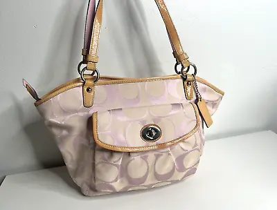 Coach F14659 Pink Leah Signature C Canvas Patent Leather Tote Shoulder Handbag  • $32.50