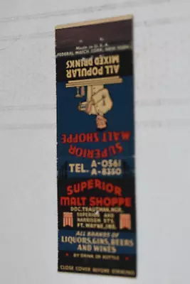 Superior Malt Shoppe Ft. Wayne Indiana 20 Strike Matchbook Cover • $6.29