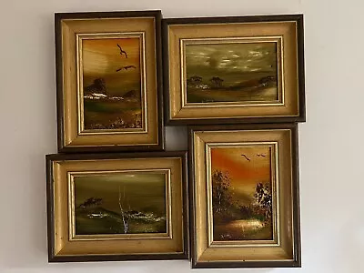Four Vintage Miniature Oil Paintings Nature Scenes Intricate Wood Frames • $55.98