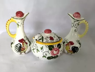 VTG Ucagco Rooster And Roses Condiment Jar With Lid &Condiment Shakers • $28