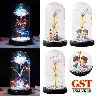$21.77 • Buy Rose In Glass Forever Wedding Gift Night Light Flower Dome Eternal Valentine