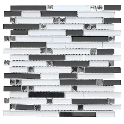 4Pcs Mirror Stainless Steel Blended White Glass Stripes Backsplash Wall Tile • $79