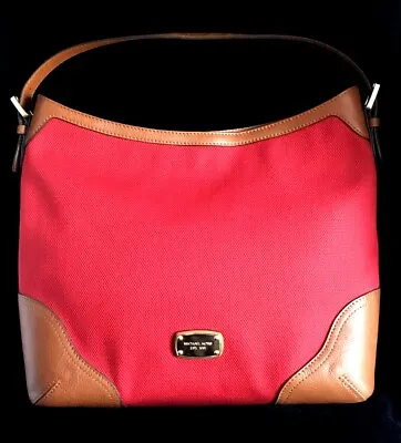 MICHAEL KORS Millbrook Large Tote Canvas Leather Red Handbag NWT $298 • $94.99
