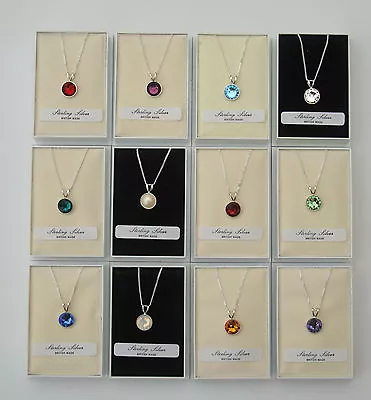 £7.99 • Buy Sterling 925 Silver Swarovski Elements Crystal Birthstone Pendant & Necklace