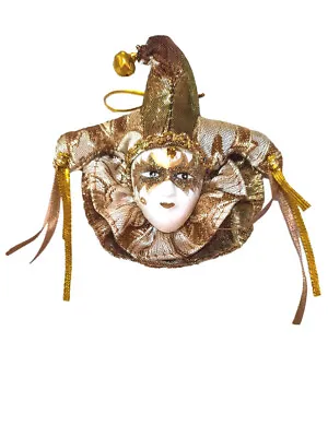 Jester Gold White Magnet New Orleans Mardi Gras Party Favor Ornament • $5.49