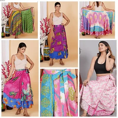 Wholesale Lot Vintage Silk Sari Wrap Skirt Boho Hippie Summer Long Skirts • $108