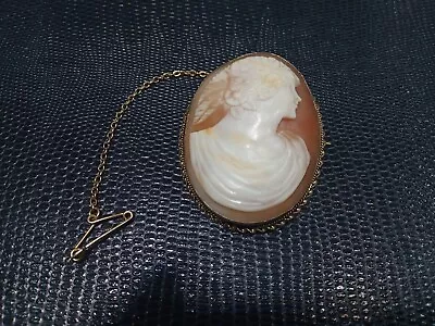 Tested As Silver And Gilded Shell Carved Cameo Set Brooch Complete With Safety • £45