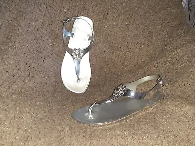 MICHAEL KORS-Miley-Silver Jelly Sandals-Large Crystal Charm-Sz 10-NWOB • $49.99