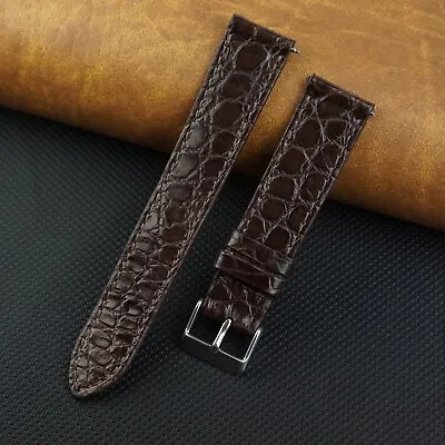 Dark Brown Alligator Watch Band Strap Flat Crocodile Leather Quick Release Men • $21