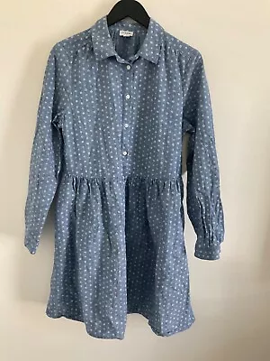 J Crew Dress Size 12 Blue Chambray Floral Long Sleeve Mini Shirt Dress  Down • $19.99