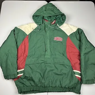 Vintage 90s Reebok Seattle SuperSonics Sonics Half Zip Puffer Jacket Green XXL • $99.99