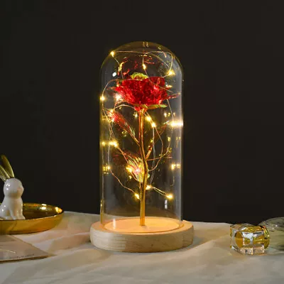 LED Rose In Glass Dome Valentines Gifts For Him WomenBeauty And The Beast Rose • £9.69