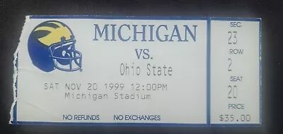 Michigan Vs. Ohio State November 20 1999 Used Ticket Brady's Last Home Game • $50