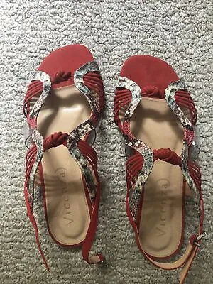 Vicenza Anthropologie Red Suede Snakeskin Sandals Size 8 • $35