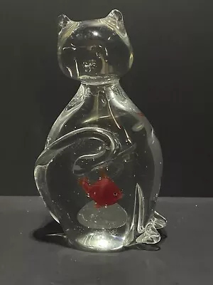 Vintage Murano Glass Cat Sculpture Goldfish In Belly • $20