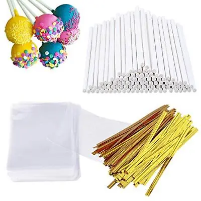 300 Pcs Cake Pop Sticks And Wrappers Kit Including 100ct 6inch Paper Lollipop St • $12.14