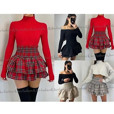 Ladie Frill Mini RARA Skirt Women Tartan Check Pleated Gathered Short Mini Skirt • £13.95