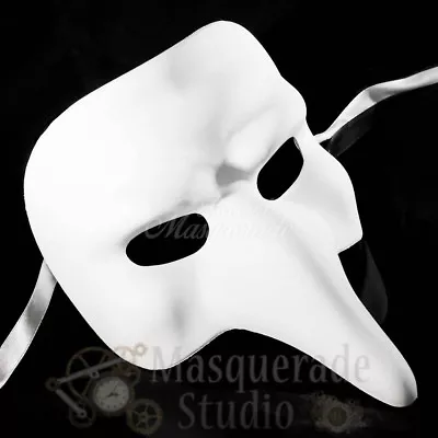 Men's Venetian Zanni Nasone Grezzo Short Nose Costume Masquerade Mask [White] • $14.95