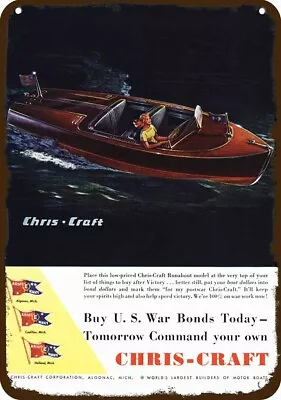 1944 CHRIS CRAFT RUNABOUT Wood Boat Vintage-Look DECORATIVE REPLICA METAL SIGN • $24.99