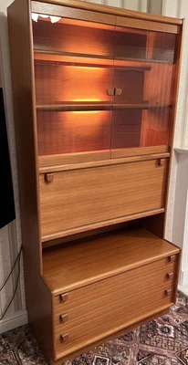 Teak 60/70s Slim Wall Unit/cabinet/ Bureau Lights Up. Collection Only WA3. • £180