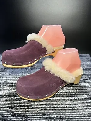 UGG Australia Kalie Women’s Size 7  Purple Suede Sheepskin Studded Clogs /#K/ • $34