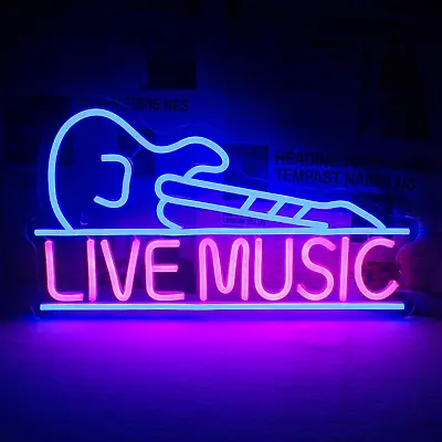 Guitar Neon Signs For Wall Decor Live Music Neon Lights For Bedroom Guitar Led • $55.55