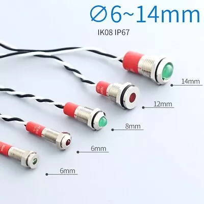 2Pcs Metal Indicator Light LED Waterproof Small Line Power Signal Light 12V 24V • $8.30