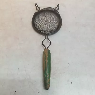 Vintage Green Wood Handle Jar Top Strainer • $6