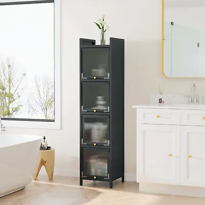 Modern Glass Door Cabinet With Featuring Storage And Wheels • $125.43