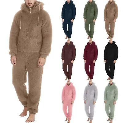 Mens Boys Adult 1onesie Artificial Wool Fleece Hooded Jumpsuit Zipper Pajamas • £40.79