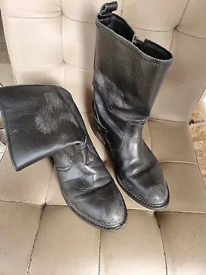 Black Leather  Scuffed Toe  Biker Style Boots From Zara. 38 • £5.30