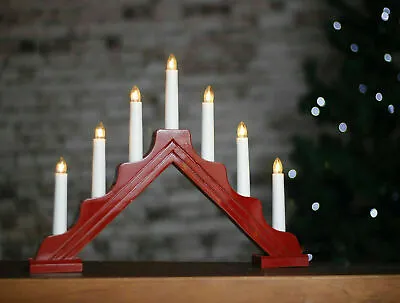 Red 7 Bulb Candle Bridge Traditional Wooden Christmas Decoration Arch Light Up • £18.99