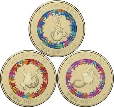 2017 $2 Possum Magic Australian Two Dollar Queen Coloured 3 Coin Set RARE CIRC  • $24.95