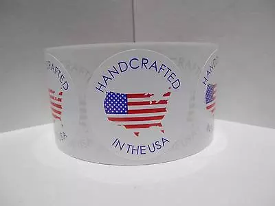 HANDCRAFTED In The USA  Made In USA Flag White Bkgd Sticker Label Circle 250/rl • $15.95